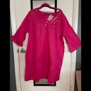 NEW one size free size 100% cotton dress cover up tunic with extra sew on beads!